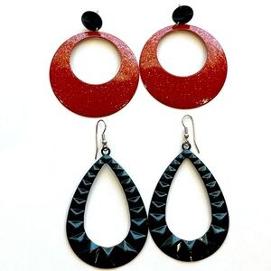 Two pairs large, lightweight dangly earrings